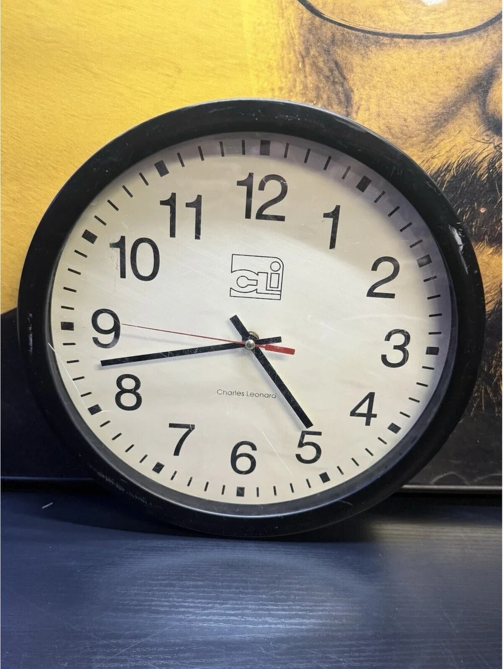 Charles Leonard CLI Quartz Wall Clock Black Frame Commercial Office School